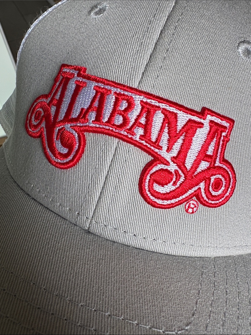 Alabama Script Logo Trucker Hat in Light Gray and White - Picture 2 of 5